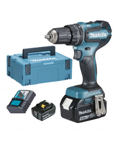 Perceuse Visseuse À Percussion Makita 18 V + 2 Batteries 5 Ah + Chargeur Rapide + Coffret Makpac